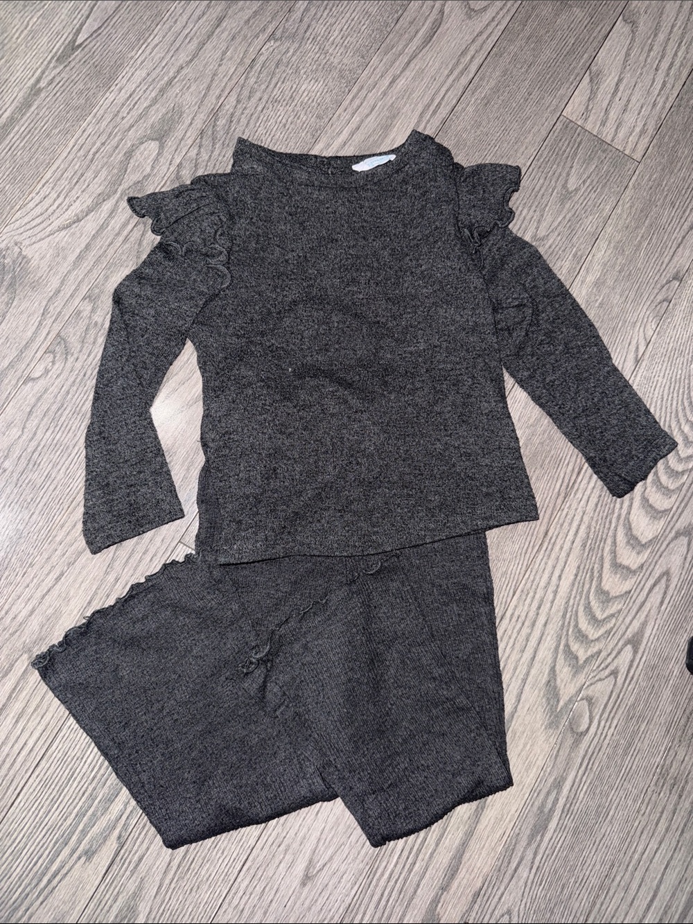 Primark Dark Gray Ruffle Shoulder Knit Matching Set